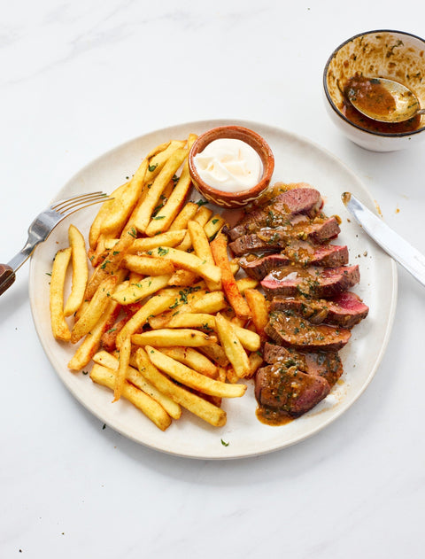 Steak frites met hertenbiefstuk